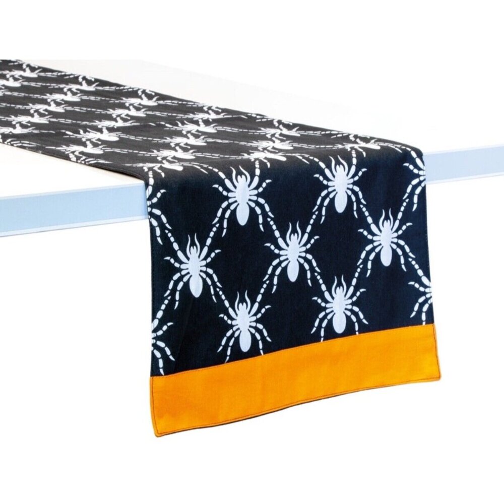 Table Runner 72 inch Spider Pattern Black White Orange Fall Halloween Decor